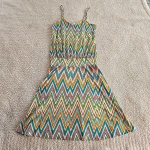 Veronica M Chevron‎ Print Fit & Flare Strappy Dress Strechy Boho Hippie Sz XS